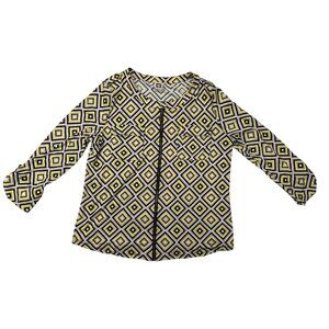 Anne Klein Womens Geometric Blouse Size M Long Sleeves Zipper Front Multicolor